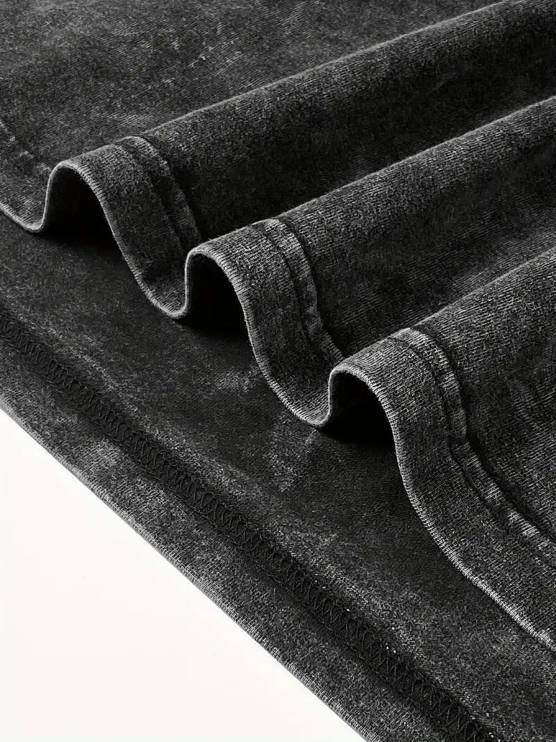 Close-up of acid wash tshirt with a textured surface